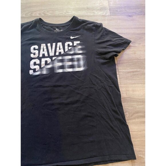 Savage Speed Nike Mens Activewear Short Sleeve T Shirt Black Crew Neck Dri Fit L - Picture 4 of 12